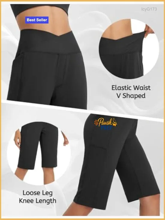 High Waisted Athletic Bermuda Shorts 14" Knee Length with Pockets Stretch - Picture 5 of 7